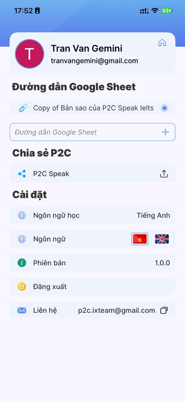 P2C Speak - Cài đặt Google Sheet